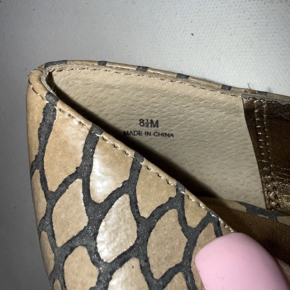 Moda Peep Toe Snakeskin Taupe Stiletto Bow Wedge Platform Pumps‎ Heels 8.5 M